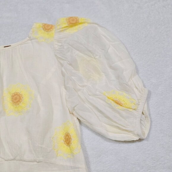 Free People My Girl Sunflower White Cotton Blouse Puff Sleeves & Back Button S - Picture 11 of 14
